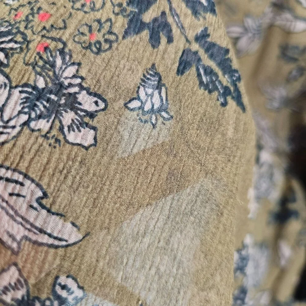 Free People‎ XS Brown Neutral Tone Floral Boho Prairie Cottage Fall Harvest Top